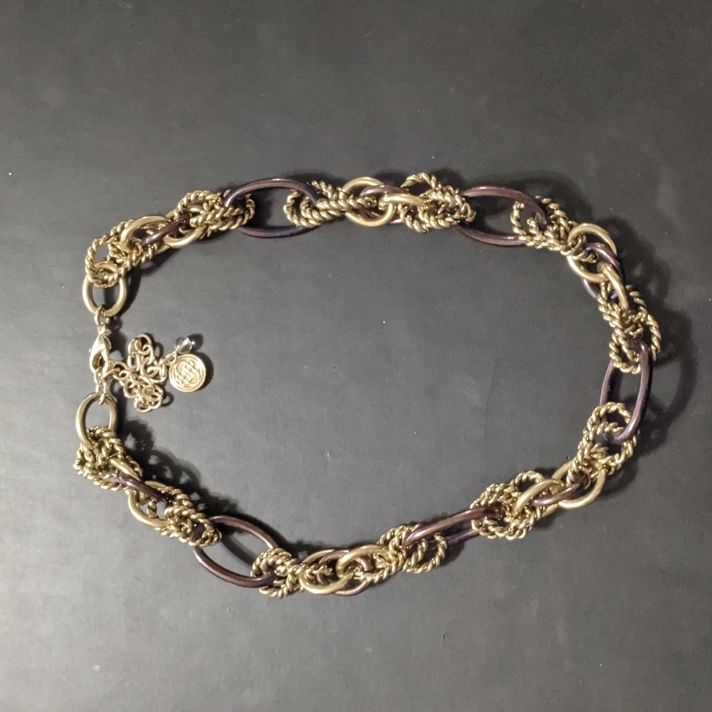 Liz Claiborne Gold & Purple Chunky Chain Statement Necklace